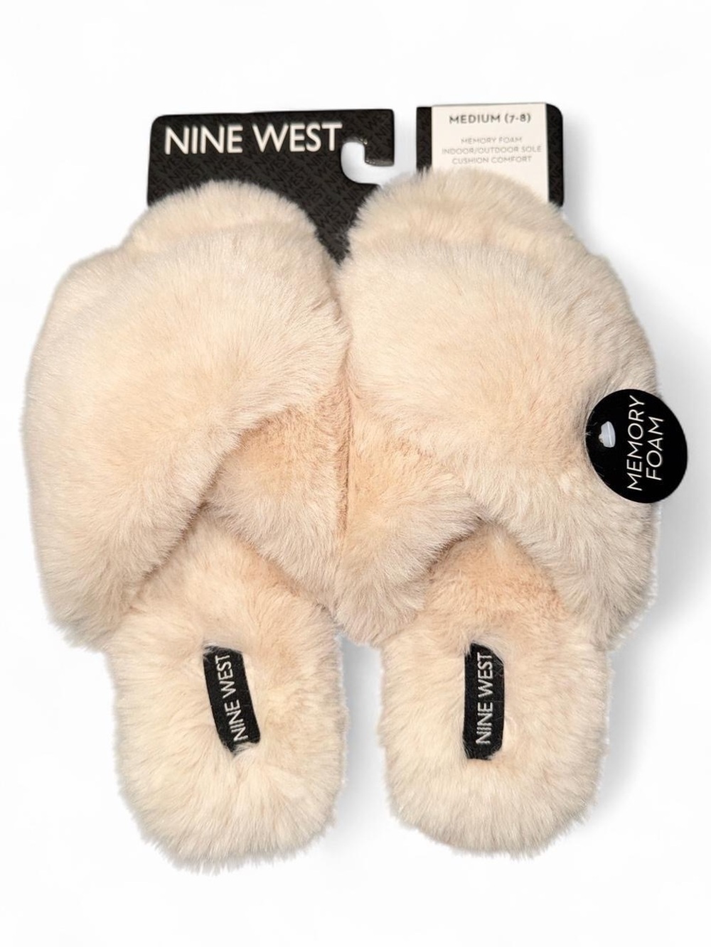 Nine West Cream Plush Slip-On Memory Foam Slippers